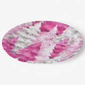 ピンクガーリーシルバーグラムクリスマスツリーストライプ ペーパープレート (アングル)