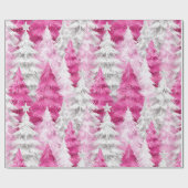 ピンクガーリーシルバーグラムクリスマスツリーストライプ ラッピングペーパー (フラット)