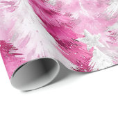 ピンクガーリーシルバーグラムクリスマスツリーストライプ ラッピングペーパー (ロールコーナー)