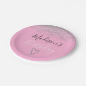 ピンクガーリーシルバーグリッタースパークルハート誕生日 ペーパープレート (アングル)