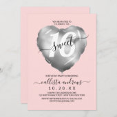 ピンクガーリーシルバー箔ハートバルーンスウィート16 招待状 (正面/裏面)