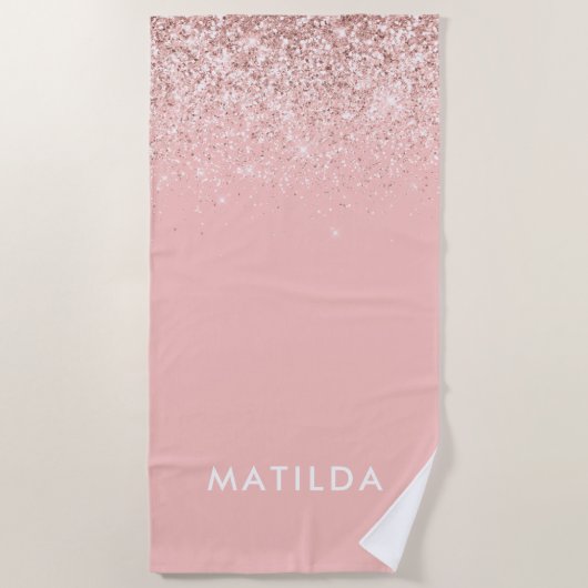 ピンクガーリーシンプルフェミニングリッター ビーチタオル (正面)