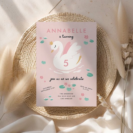 ピンクガーリースのエレガント白鳥の子供たちの招待 招待状