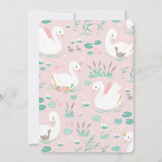 ピンクガーリースのエレガント白鳥の子供たちの招待 招待状 (裏面)