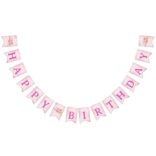 ピンクガーリースウィートワン第1ハッピーバースデーカップケーキ バンティングフラッグ (全)