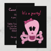 ピンクガーリースカルとボウパーティの招待状 招待状 (正面/裏面)