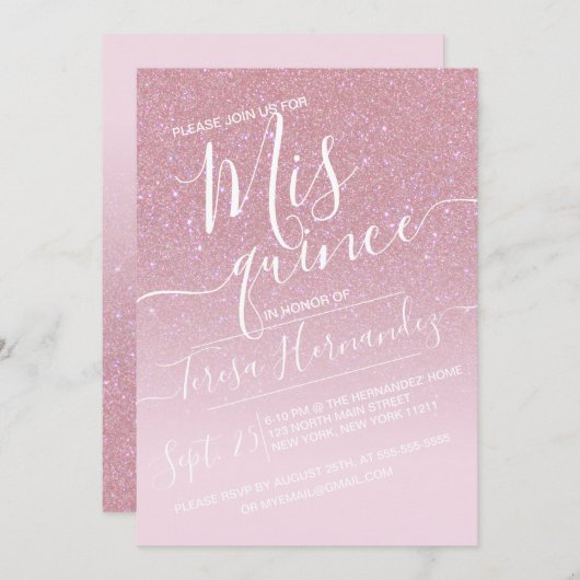 ピンクガーリースパークフェイクリーグリッターキンセグラデーションーニェラ 招待状 (正面/裏面)