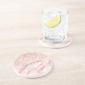 ピンクガーリースパークルグリッターパーソナライズされた コースター (側面)