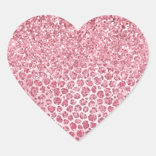 ピンクガーリースパークルグリッターヒョウ柄 ハートシール (正面)
