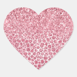ピンクガーリースパークルグリッターヒョウ柄 ハートシール