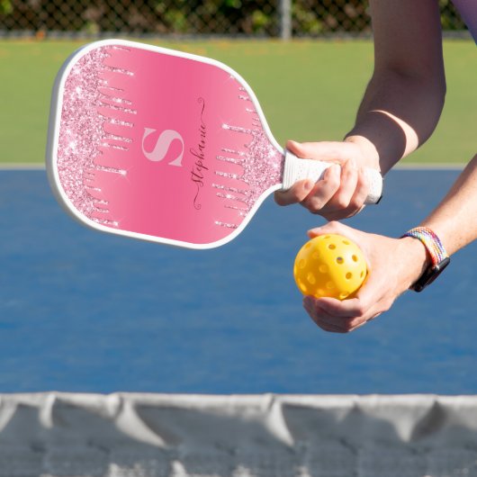 ピンクガーリースパークルグリッターモノグラム ピックルボールラケット (インサイチュ)