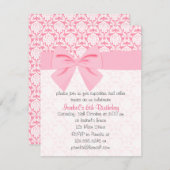 ピンクガーリーダマスクラップボウバースデーパーティー 招待状 (正面/裏面)
