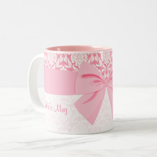 ピンクガーリーダマスクラップボパーソナライズされたウ ツートーンマグカップ (正面左)