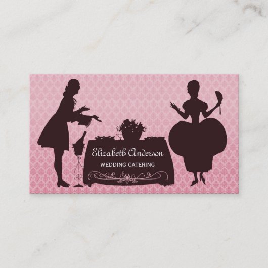 ピンクガーリーダマスクヴィンテージウェディングケータリングイベント 名刺 (正面)