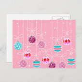 ピンクガーリーティール（緑がかった色）グラムクリスマスオーナメントと雪 シーズンポストカード (正面/裏面)