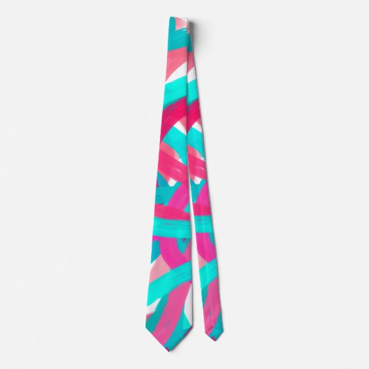 ピンクガーリーティール（緑がかった色）グリーンブラッ渦巻形のスストロークアート ネクタイ (正面)