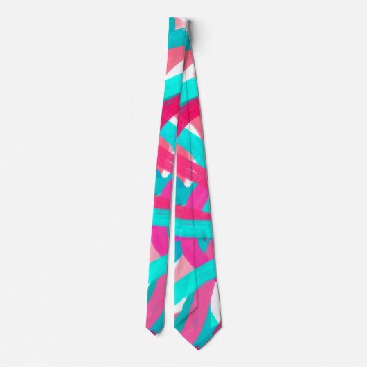 ピンクガーリーティール（緑がかった色）グリーンブラッ渦巻形のスストロークアート ネクタイ (裏面)