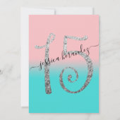 ピンクガーリーティール(緑がかった色)シルバーグリッターキンセグラデーションーニェラ 招待状 (裏面)