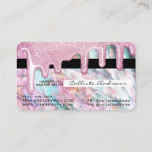 ピンクガーリーティール（緑がかった色）パールオパールグリッタードリップスクレジット 名刺 (裏面)