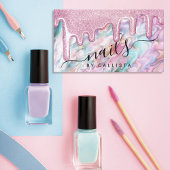 ピンクガーリーティール（緑がかった色）パールオパールグリッタードリップス爪、 ネイル 名刺