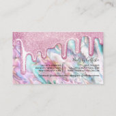 ピンクガーリーティール（緑がかった色）パールオパールグリッタードリップス爪、 ネイル 名刺 (裏面)