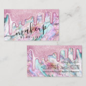 ピンクガーリーティール(緑がかった色)パールグリッタードリップスメイクアップ 名刺 (正面/裏面)