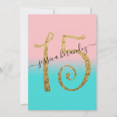 ピンクガーリーティール（緑がかった色）金ゴールドグリッターキンセグラデーションーニェラ 招待状 (裏面)