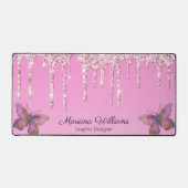 ピンクガーリードリップグリッター蝶ビジネス デスクマット (正面)