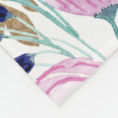 ピンクガーリーネイビーブルー金ゴールド水彩花 フリースブランケット (角)