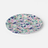 ピンクガーリーネイビーブルー金ゴールド水彩花 ペーパープレート (アングル)