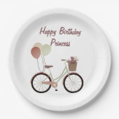 ピンクガーリーハッピーバースデープリンセスバイクバルーン ペーパープレート (正面)