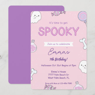 ピンクガーリーハロウィーン子供の誕生日招待状 招待状