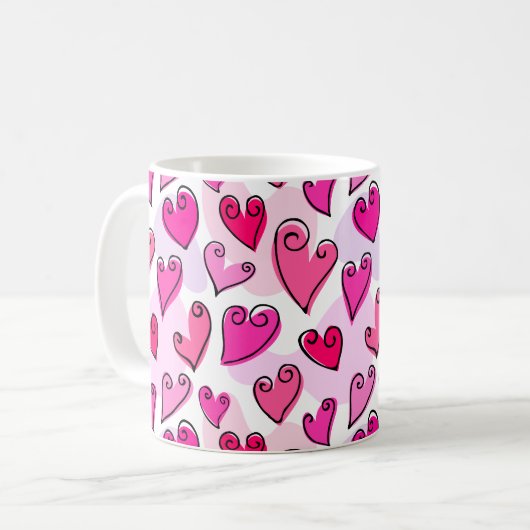ピンクガーリーハートかわいいロマンチックなバレンタインデー コーヒーマグカップ (正面左)