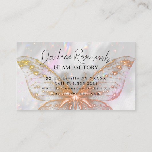 ピンクガーリーバタフライスパークルヘアサロン 名刺 (裏面)