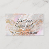 ピンクガーリーバタフライスパークルヘアサロン 名刺 (正面)