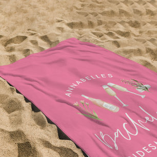 ピンクガーリーバチェロレッテフローラエレガントカクテル ビーチタオル