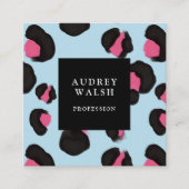 ピンクガーリーバックライトブルーヒョウ印刷 スクエア名刺 (正面)