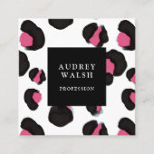 ピンクガーリーバック白ヒョウ柄 スクエア名刺 (正面)