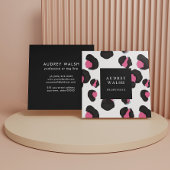 ピンクガーリーバック白ヒョウ柄 スクエア名刺