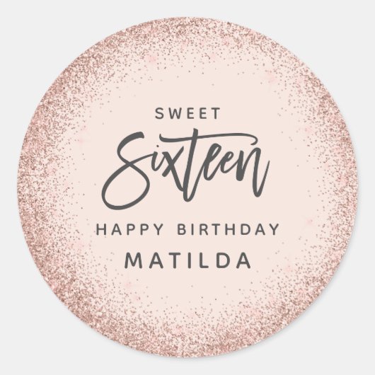 ピンクガーリーバラ金ゴールドグリッター16歳 ラウンドシール (正面)