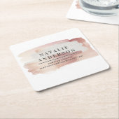 ピンクガーリーバラ金ゴールドモダンスタイリッシュ スクエアペーパーコースター (アングル)