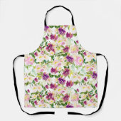 ピンクガーリーバーガンディ水カラーフローラ エプロン (正面)