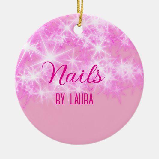 ピンクガーリーパステルグリッター爪、 ネイルの追加サイトq セラミックオーナメント (正面)