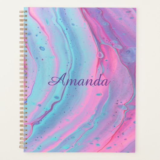 ピンクガーリーパーソナライズされたとブルーの渦巻きプランナー プランナー手帳 (正面)