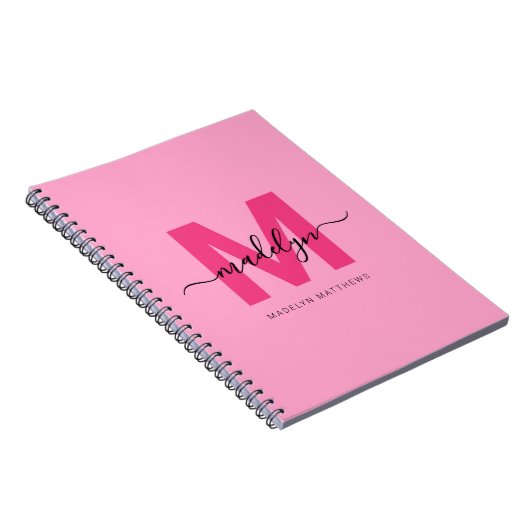 ピンクガーリーパーソナライズされたイニシャルモノグラム名 ノートブック (右側)