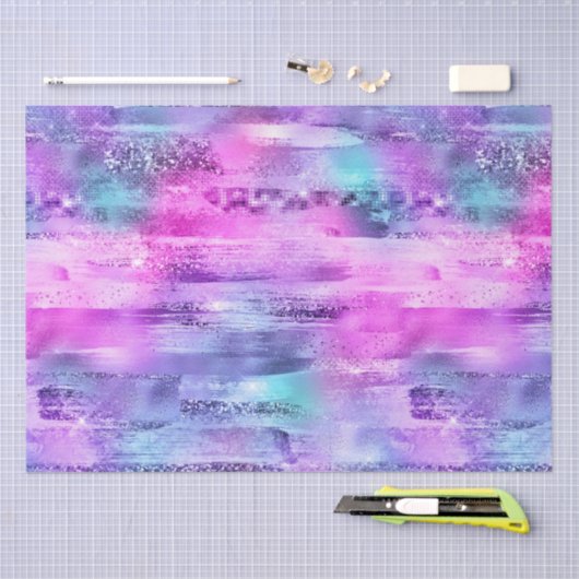ピンクガーリーパープルアクアグリジーなマーメイドストライプズ 薄葉紙 (クラフト)