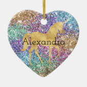 ピンクガーリーパープルアクアミント金ゴールドユニコーンスパークル セラミックオーナメント (正面)