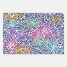 ピンクガーリーパープルアクアミント金ゴールドユニコーンスパークル ラッピングペーパーシート