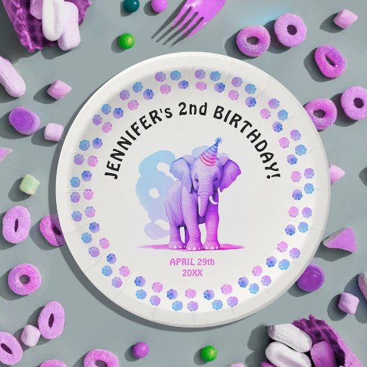 ピンクガーリーパープルエレファントカブジャングル絵を描動物 ペーパープレート