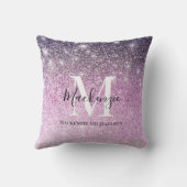 ピンクガーリーパープルグラデーショングリッターモノグラム名 クッション (裏面)